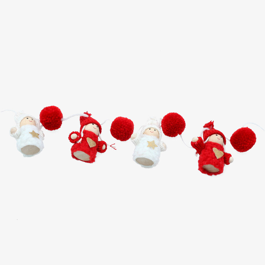 Guirnalda navide&ntilde;a de fieltro con ni&ntilde;os rojo y blanco 110cm
