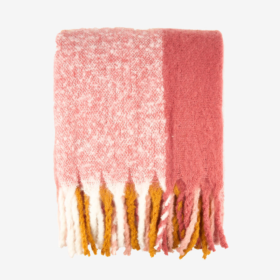 Manta efecto mohair de cuadros ocre 130x150cm