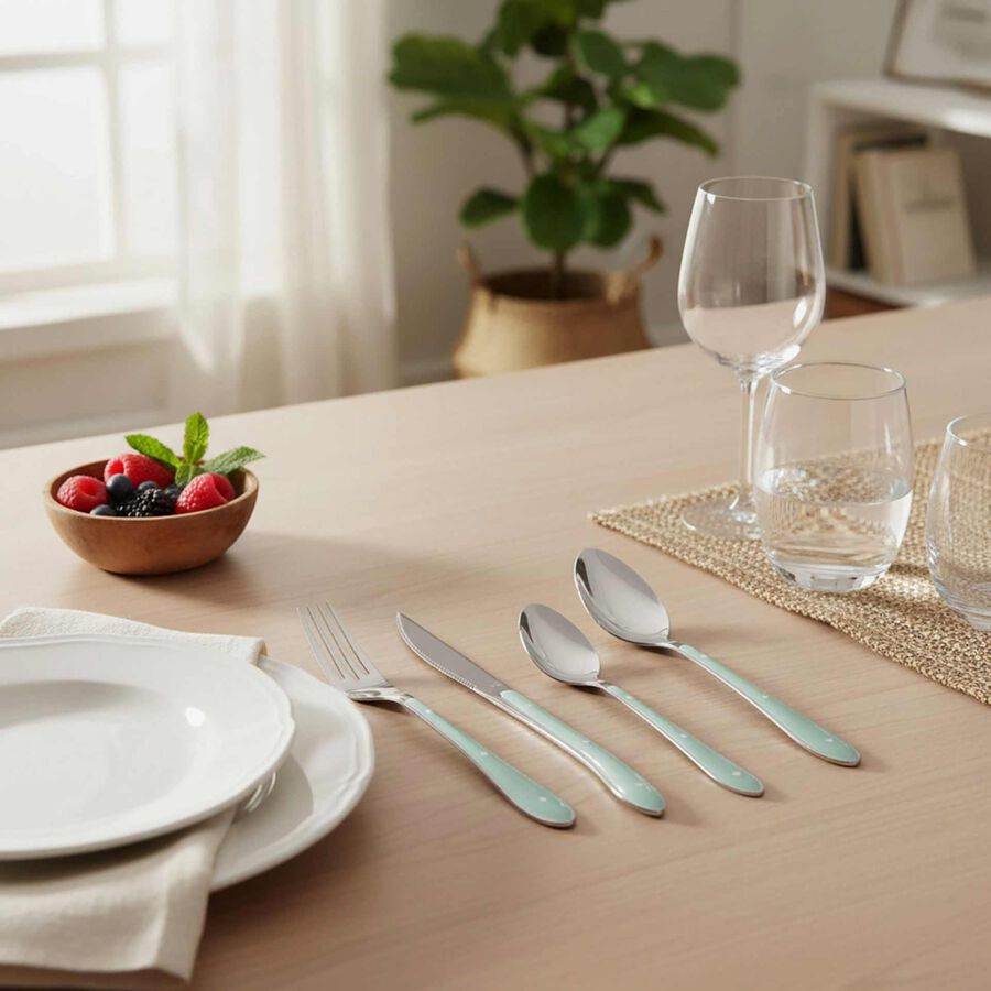 Cuberteria de acero inoxidable con mango verde de 24 piezas Verdant