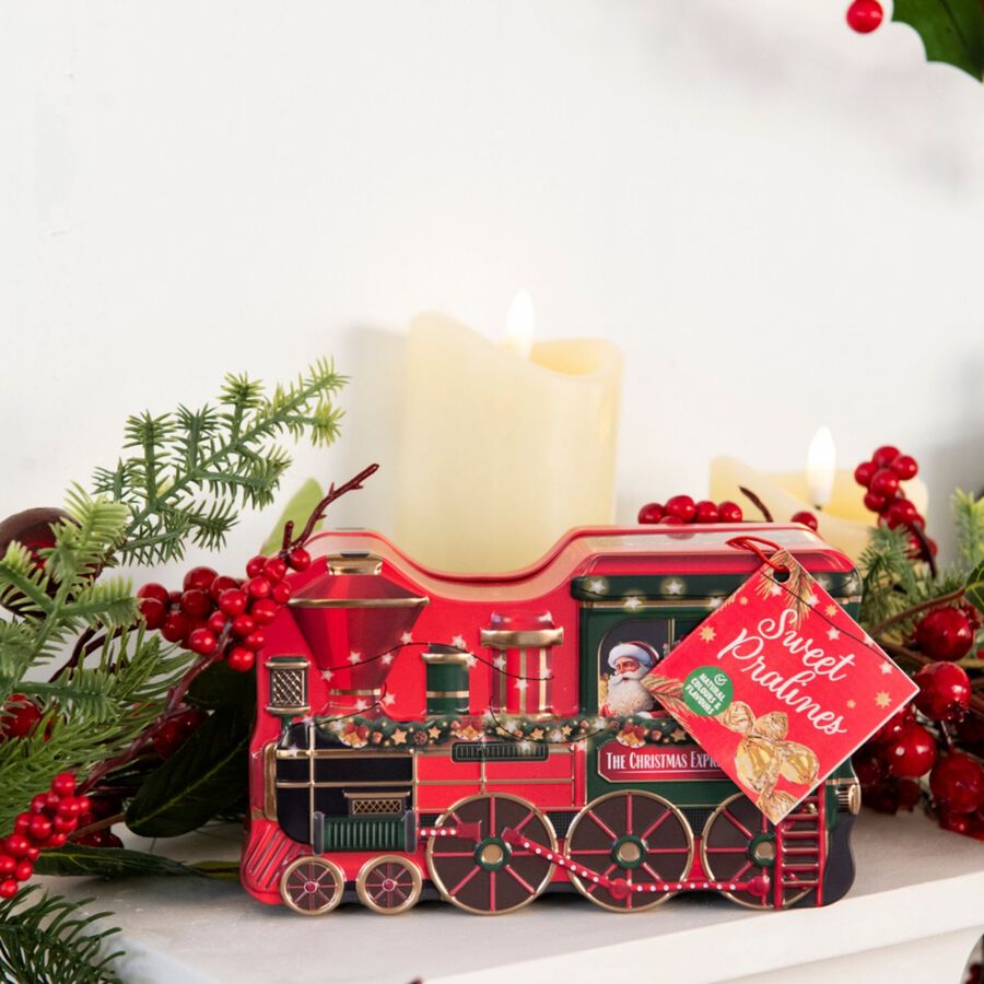 Caja de metal con bombones Tren de Navidad