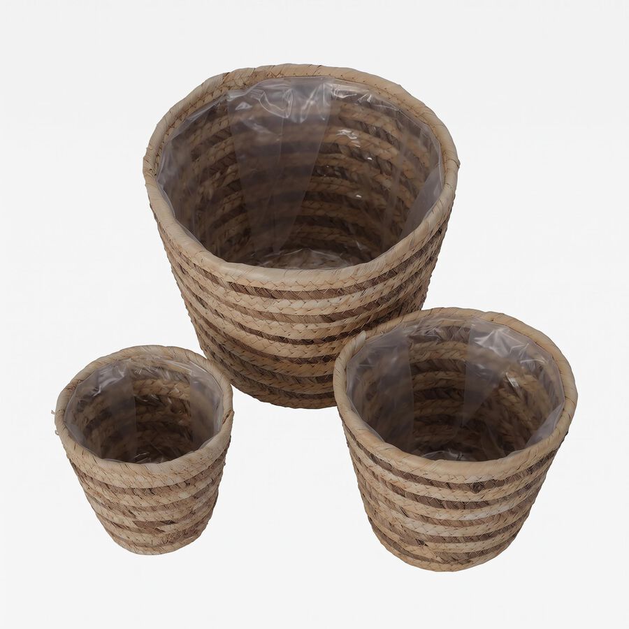 Set de 3 cestas de fibra natural hoja de ma&iacute;z Nara