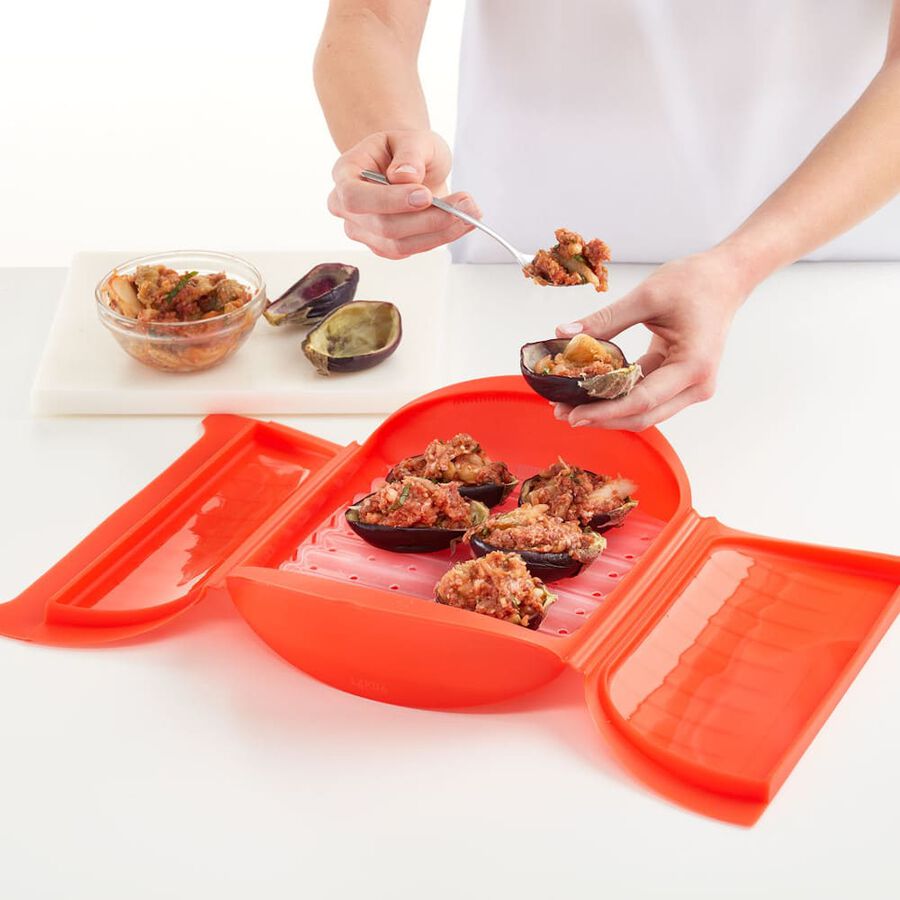 Estuche de vapor 3-4 pers. rojo con bandeja Lékué