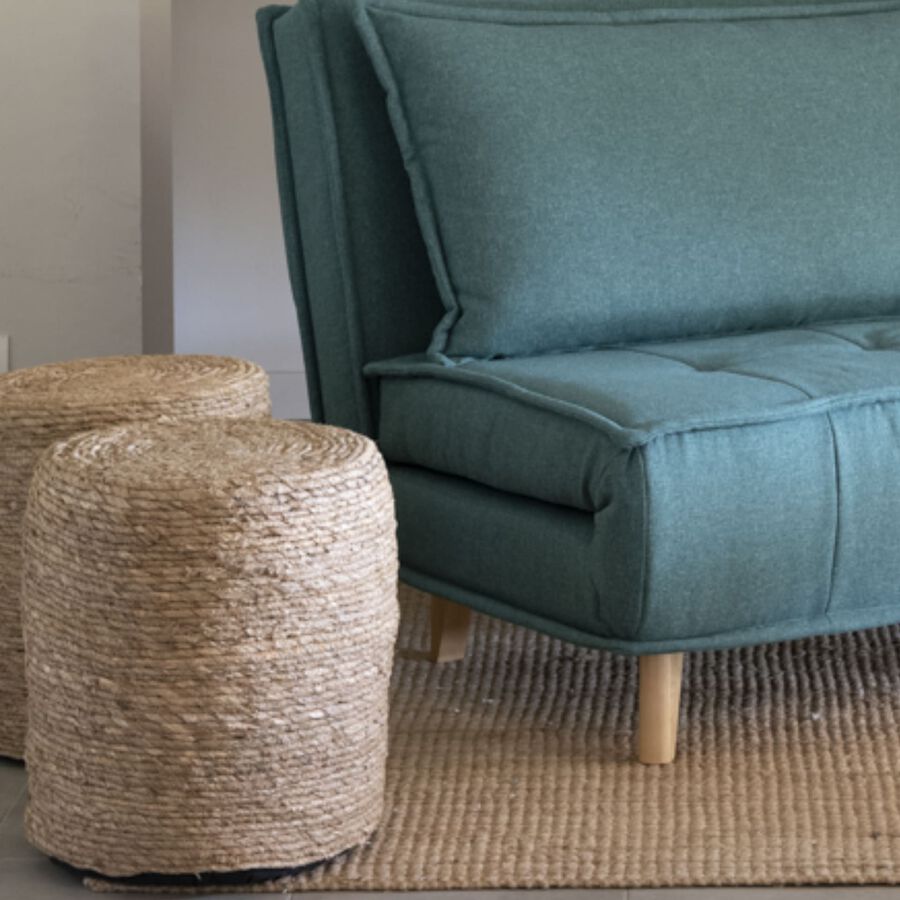 Puf de junco marr&oacute;n Adie &Oslash;34x42cm