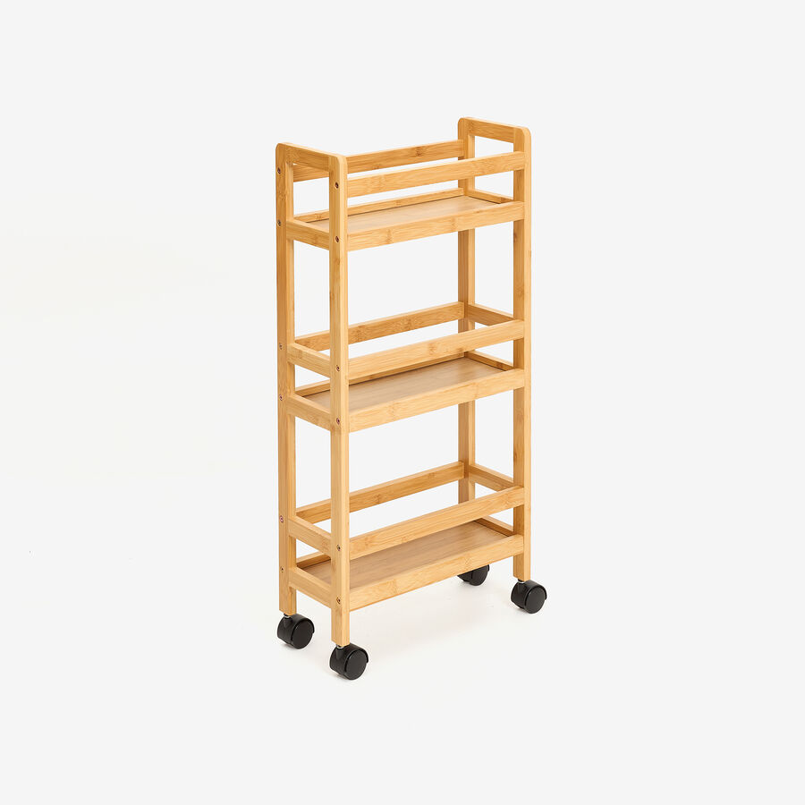 Carro de ba&ntilde;o de bamb&uacute; con 3 estantes Mikko 36x15x74cm