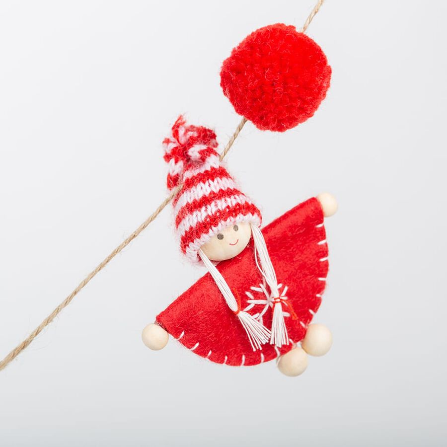 Guirnalda mu&ntilde;ecos de fieltro blanco y rojo 125cm