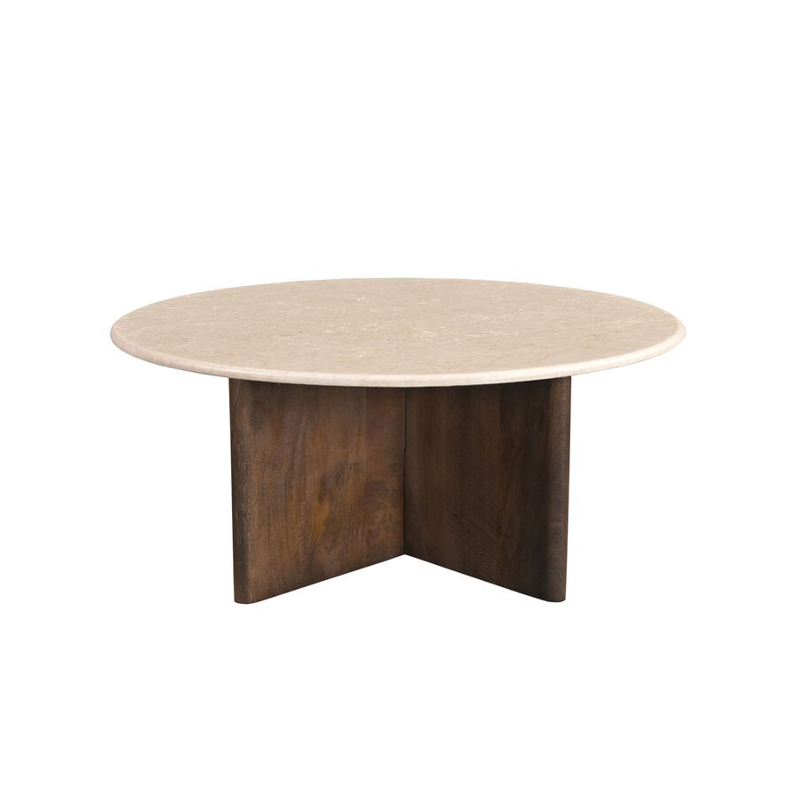 Mesa de centro de madera de mango y mármol Kioto Ø90x38cm