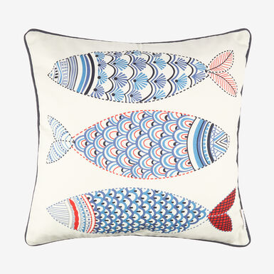 Funda de coj&iacute;n de algod&oacute;n Fishes 45x45cm