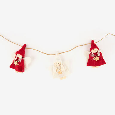 Guirnalda decorativa Niños de fieltro rojo y blanco 100cm