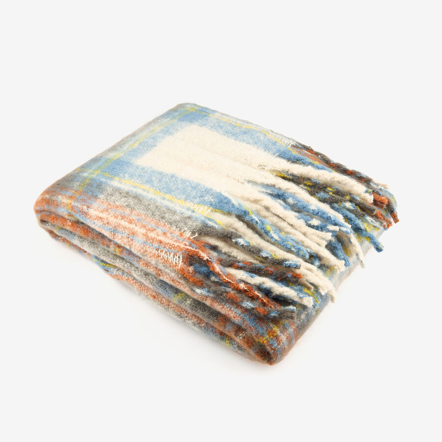 Manta efecto mohair de cuadros azul 130x150cm