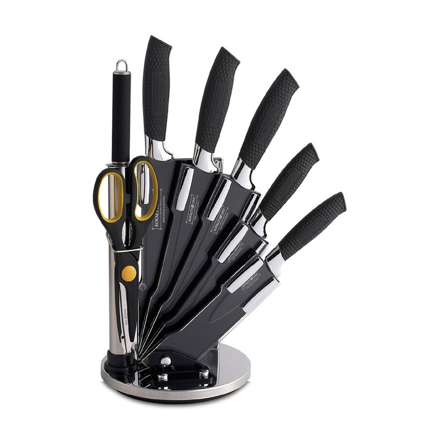 Set de 5 cuchillos de cocina y utensilios de acero inoxidable con tacoma negro