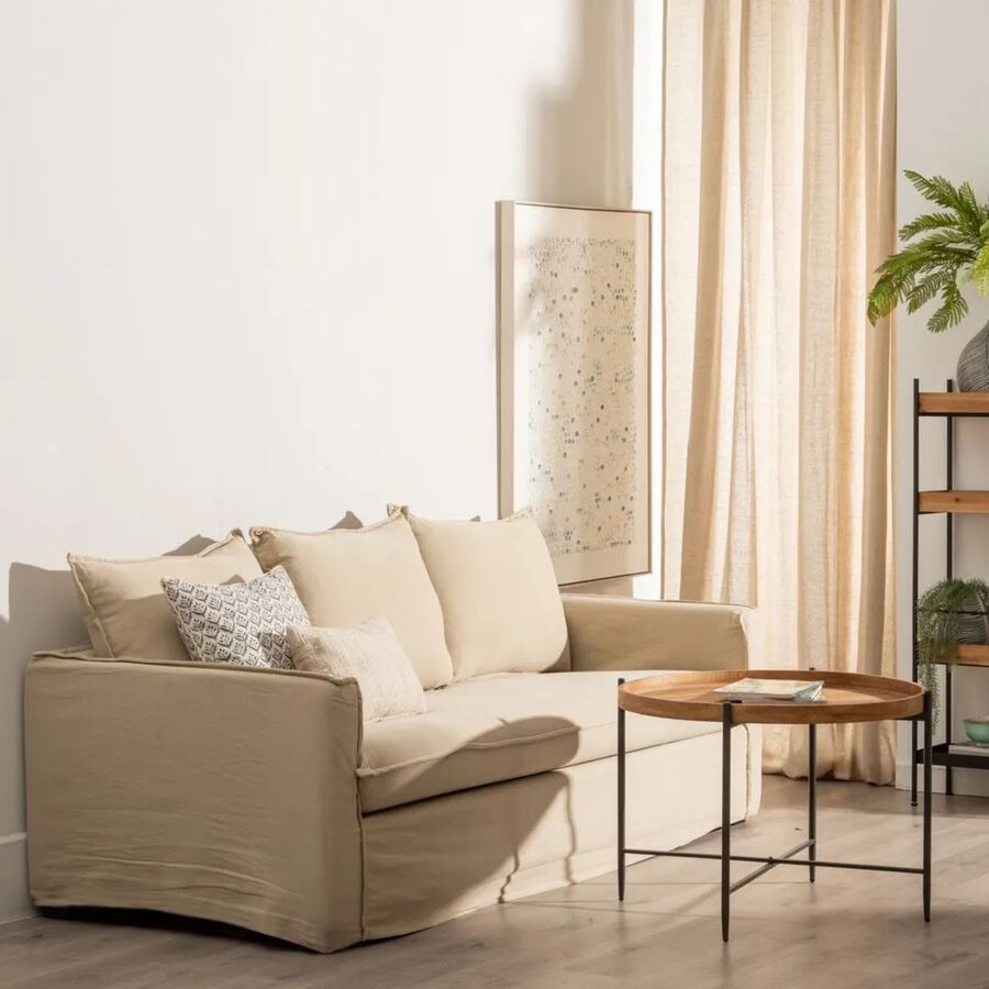 Sofá de 3 plazas de lino y algodón beige Bristol 220x95x90cm