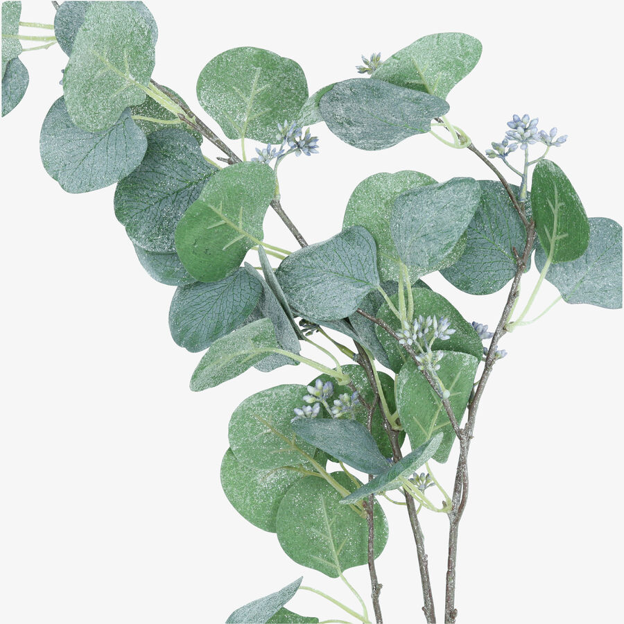 Rama decorativa de eucalipto verde con purpurina 116cm