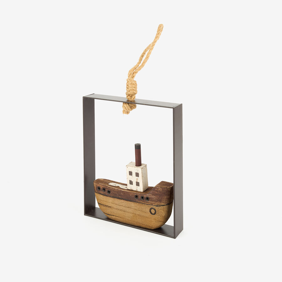 Decoraci&oacute;n de pared de madera cuadro barco 15x15cm