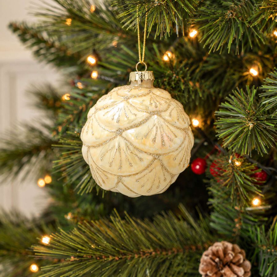 Bola de Navidad dorada nacarada de cristal &Oslash;8cm