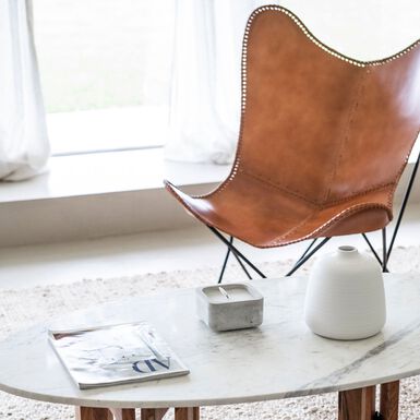 Silla mariposa de cuero marrón July 75x87x86cm