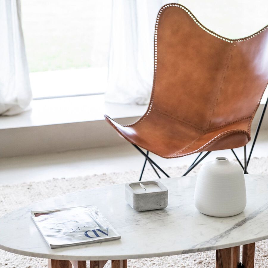 Silla mariposa de cuero marrón July 75x87x86cm