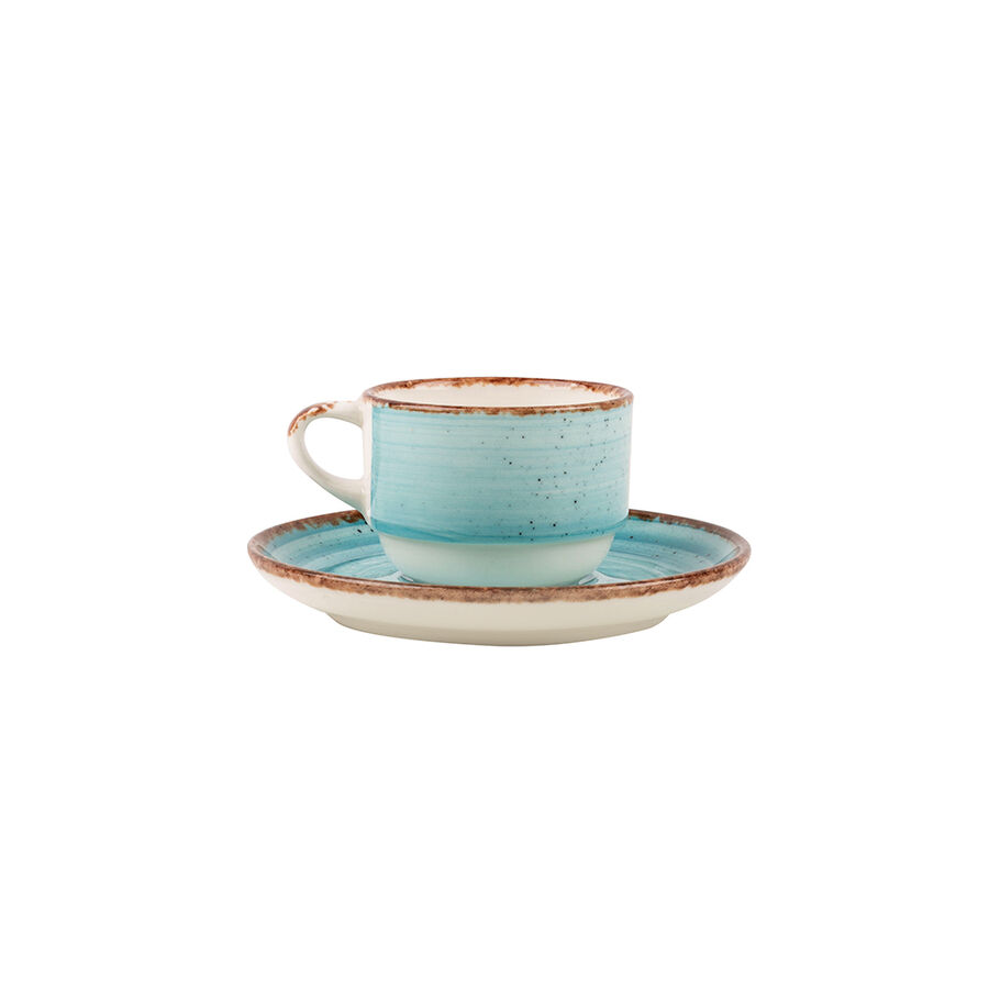 Taza de caf&eacute; azul con plato de porcelana 9cl