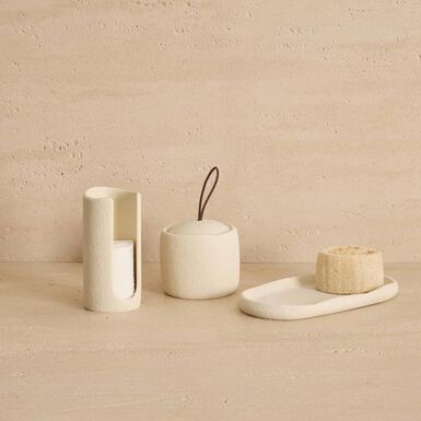 Bote con tapa Olen de resina beige &Oslash;9,4x10cm