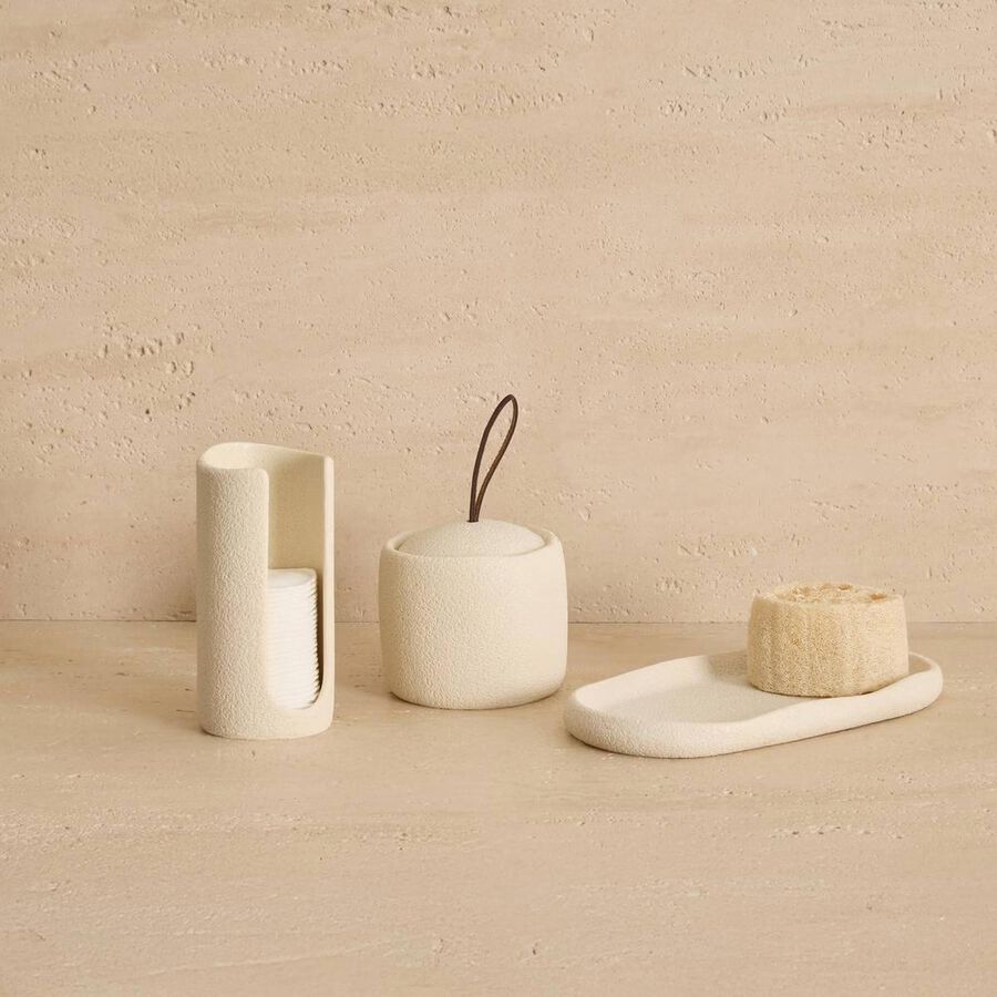Bote con tapa Olen de resina beige &Oslash;9,4x10cm
