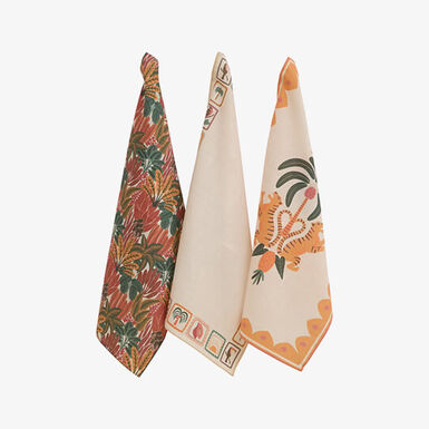 Set de 3 pa&ntilde;os de cocina de algod&oacute;n azul 45x70cm