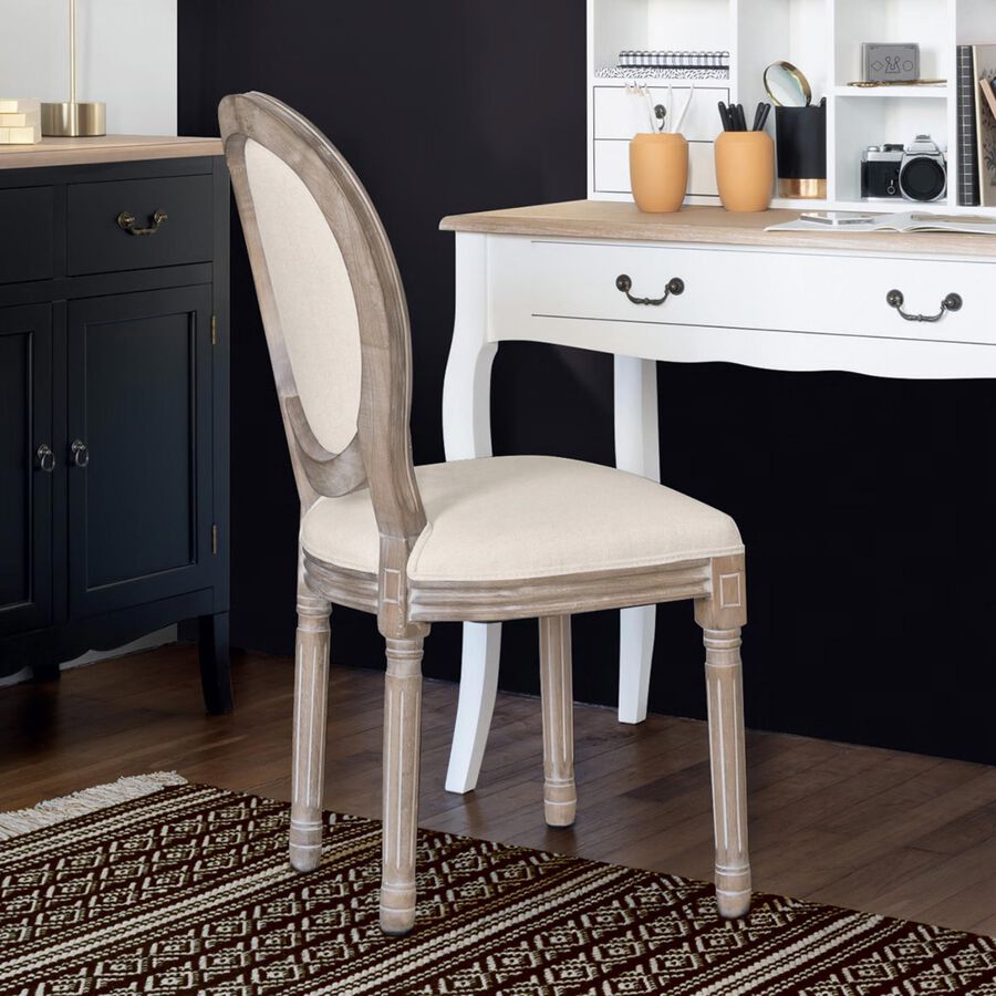 Silla de comedor blanca de lino Huno 