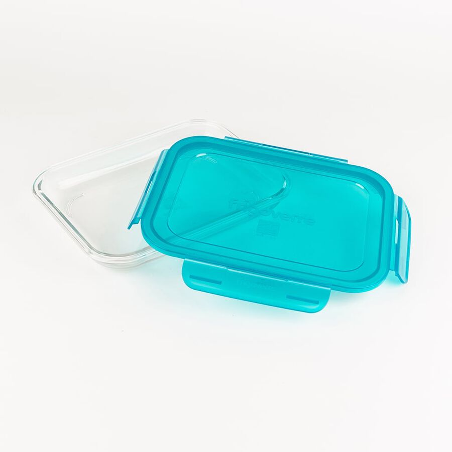 Recipiente con tapa azul de cristal Evolution 23x18cm