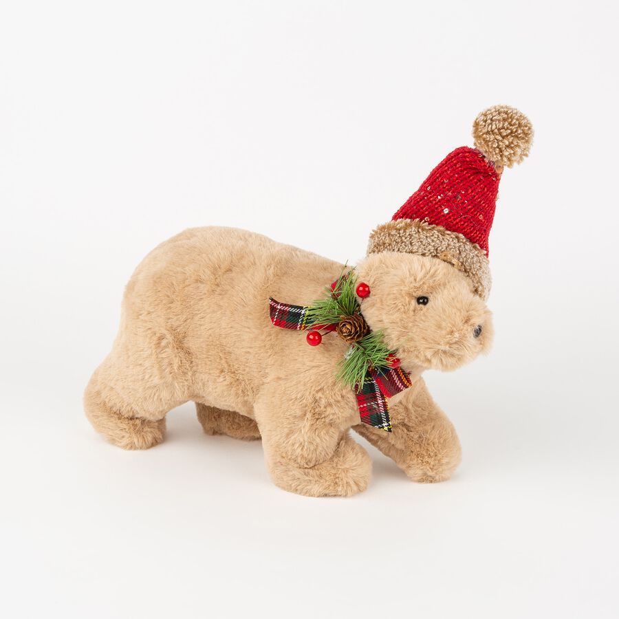 Figura decorativa Oso de peluche con gorro 31x12x22cm