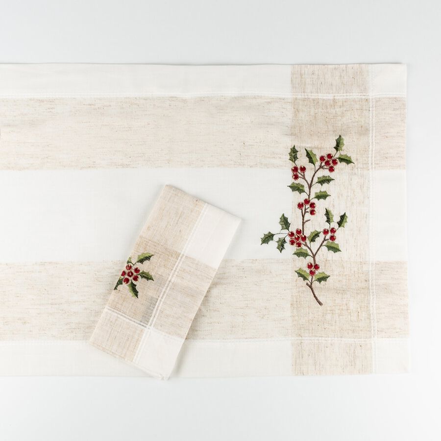 Camino de mesa blanco bordado Muérdago 40x140cm