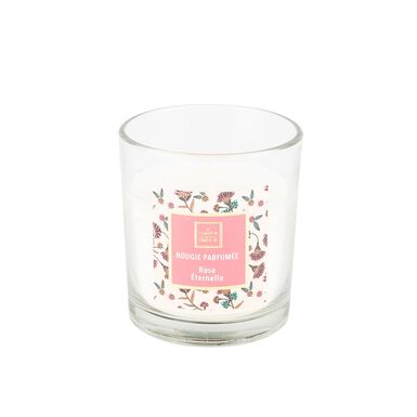 Vela en vaso de cristal con aroma de rosa