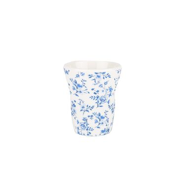 Taza de caf&eacute; de porcelana blanca con flores azules