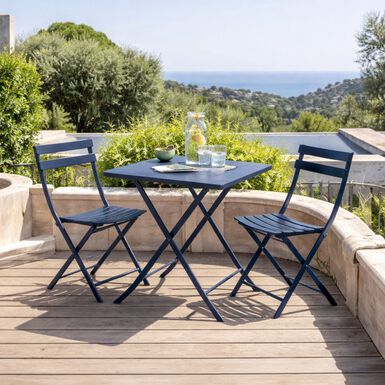 Mesa de jard&iacute;n plegable de acero azul Dixie 70x70x71cm