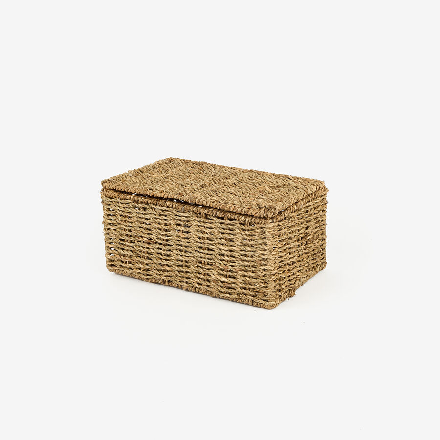 Cesta con tapa de fibras naturales Teris 26x16x12cm