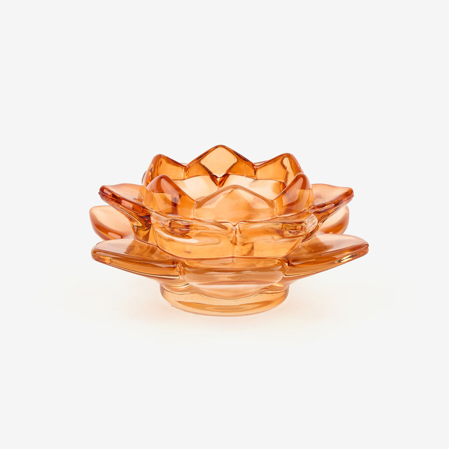 Portavelas de cristal flor &aacute;mbar &Oslash;12x5cm