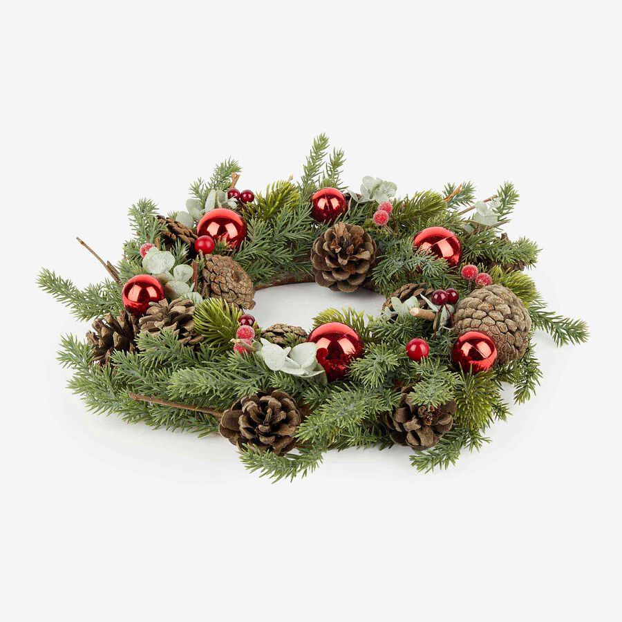 Corona decorativa con bayas y piñas Ø33X8cm