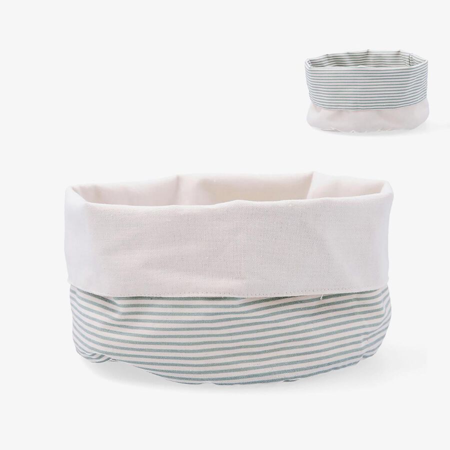 Cesta pan de rayas beige y verde de algod&oacute;n y poli&eacute;ster Silvae 20cm