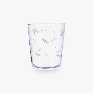 Vaso de vidrio transparente con lib&eacute;lulas verdes Suede 31cl
