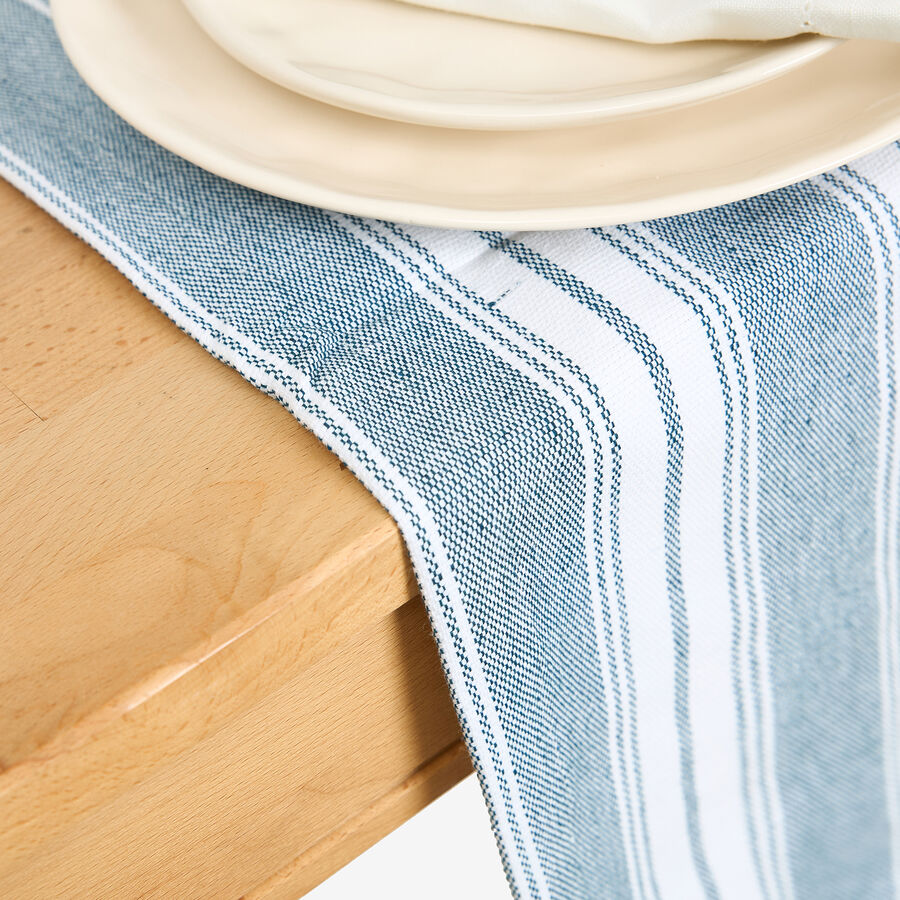 Camino de mesa de algod&oacute;n azul Be&ntilde;at 40x140cm