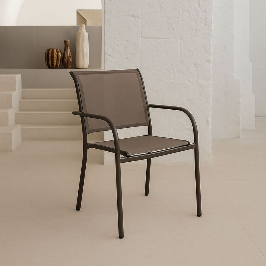 Silla de jardín apilable con reposabrazos de aluminio marrón Feroe 65x56x88cm