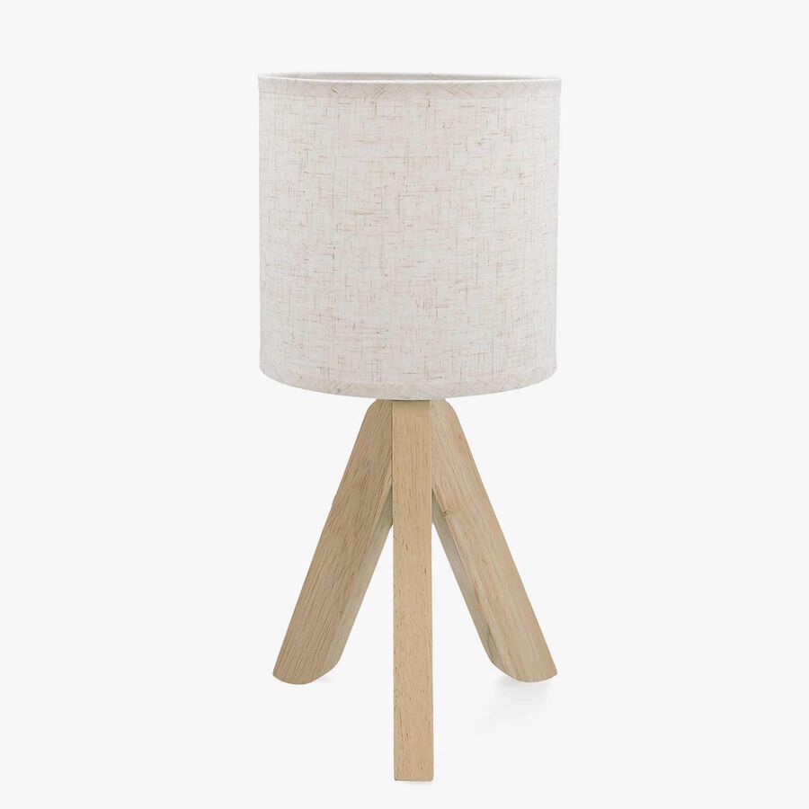 Lampara de mesa de madera y lino blanca 16x35 3 patas Nora