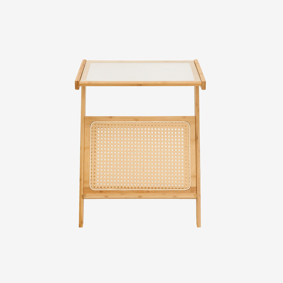 Mesa auxiliar con revistero de ratán y bambú Dagan 45x36x56cm