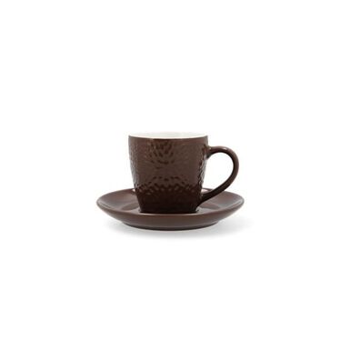 Taza de café con plato de cerámica marrón Lily