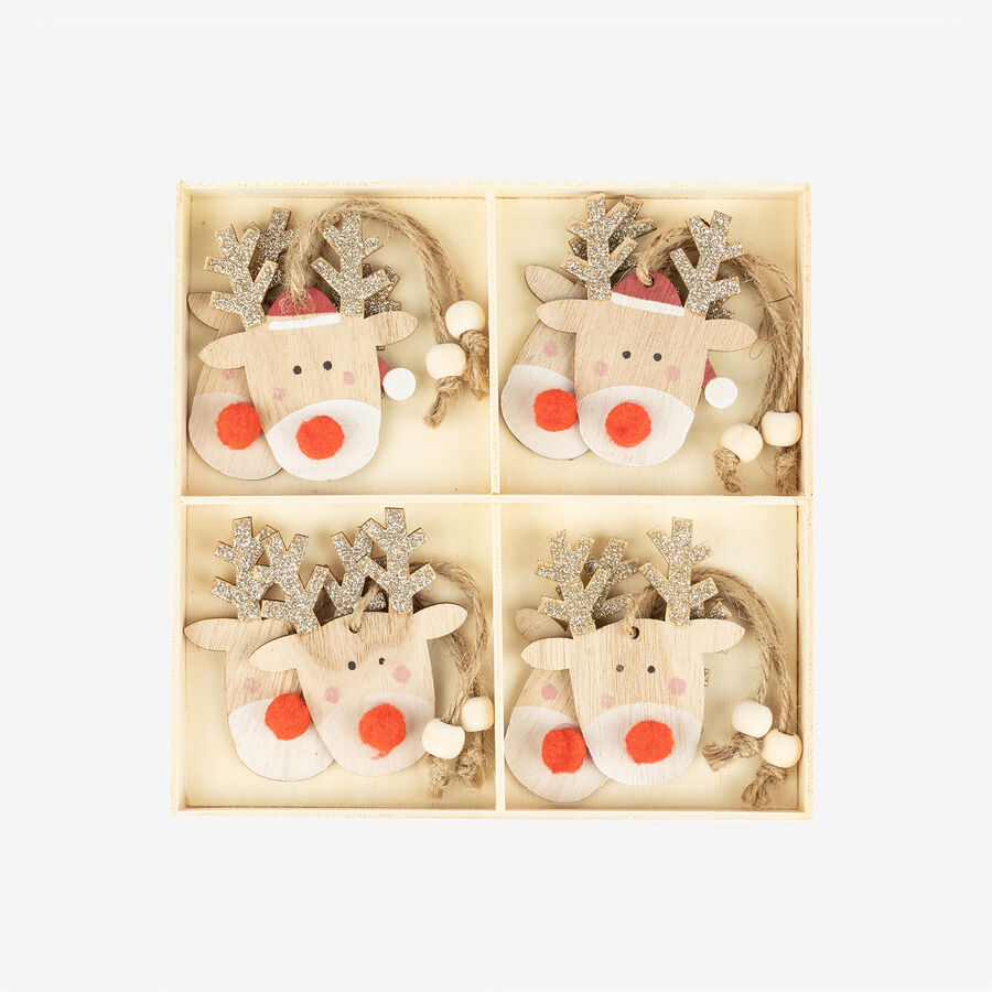 Conjunto de 8 adornos colgantes Renos 7,5cm