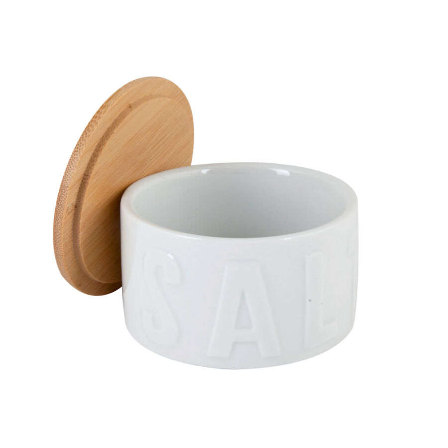 Bote para sal en escamas bambú y cerámica Ø8x5cm