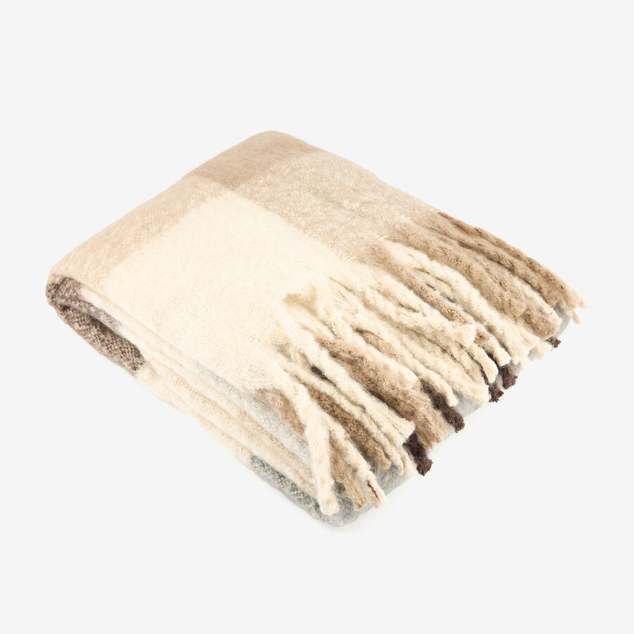 Manta efecto mohair de cuadros marrón 130x150cm