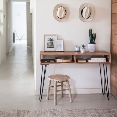 Consola de madera acacia con estanteria 115x35x76cm