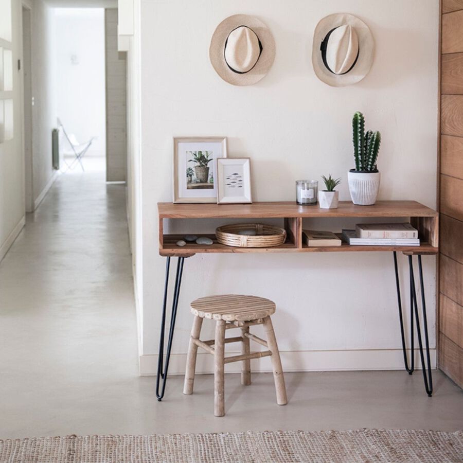 Consola de madera acacia con estanteria 115x35x76cm