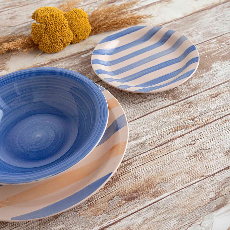 Vajilla de 18 piezas cer&aacute;mica azul y beige Aegea