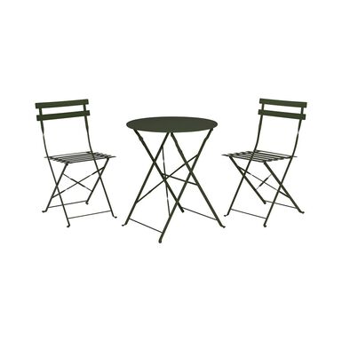 Conjunto de jard&iacute;n mesa con dos sillas verde Bistro &Oslash;60cm