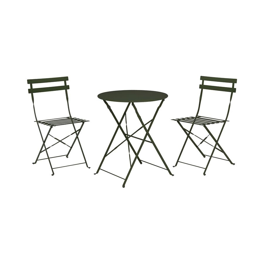 Conjunto de jard&iacute;n mesa con dos sillas verde Bistro &Oslash;60cm