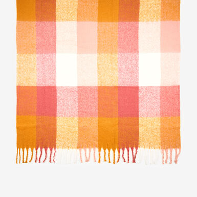Manta efecto mohair de cuadros ocre 130x150cm